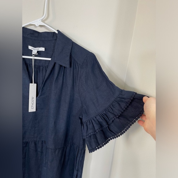Chico's Short Solid Linen Sundress Blue Classic Navy Women's Dress Size 1US NWT - Picture 6 of 15